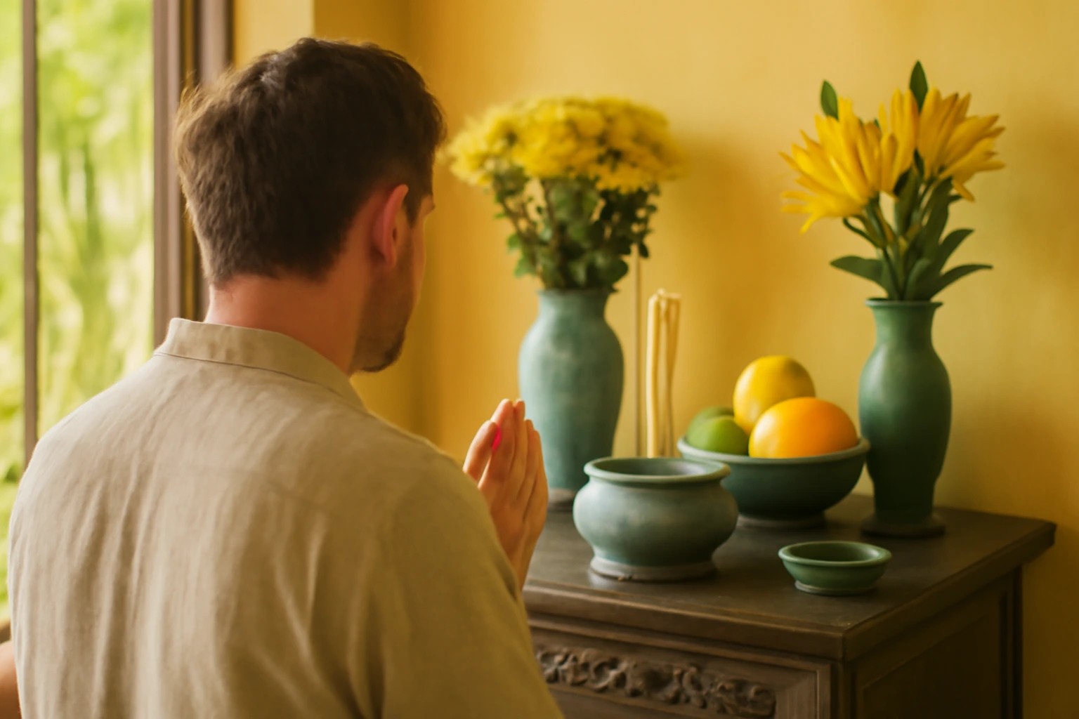 What is on a Vietnamese ancestor altar: incense bowl, portraits, lamps, flowers and fruit explained